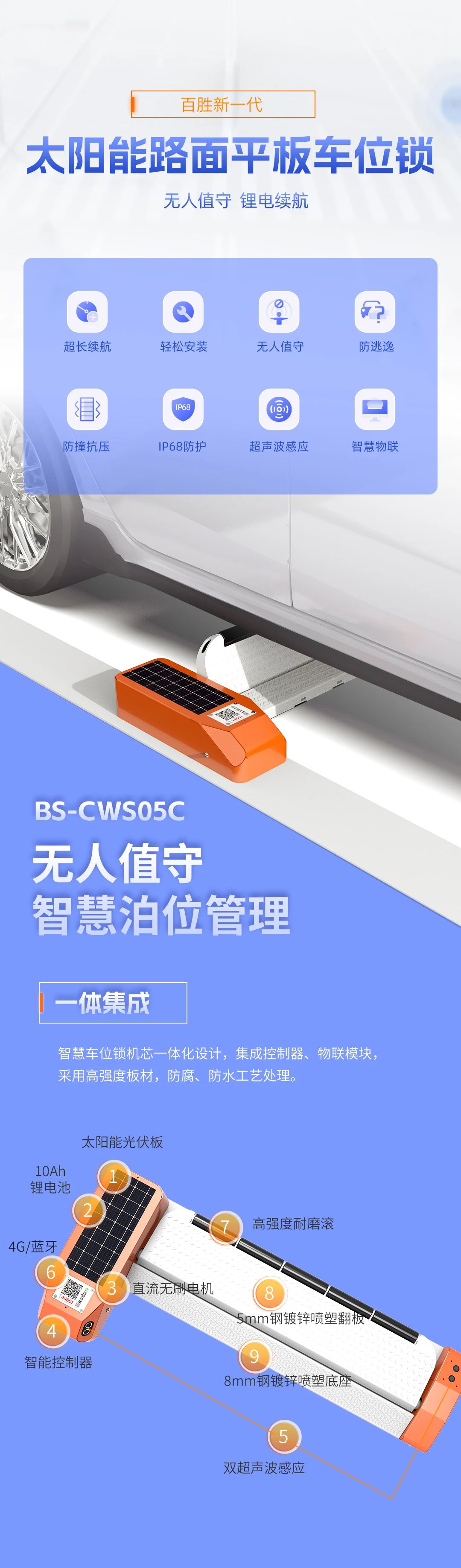 百胜太阳能车位锁上市｜6个月续航+8吨抗压｜无人值守防逃逸-百胜智能